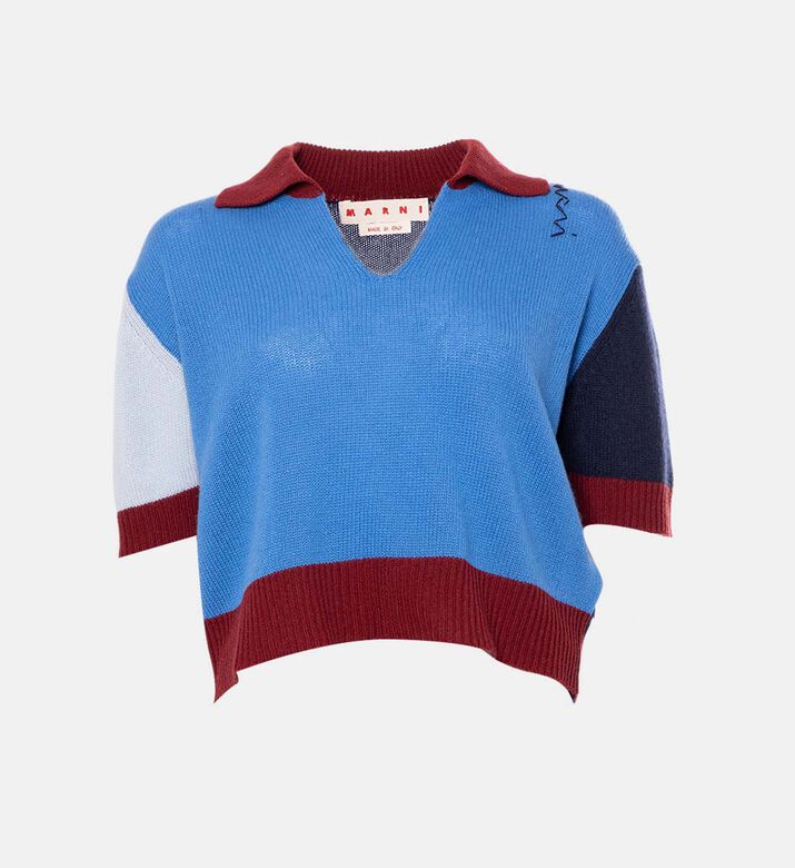 Short-sleeve V-neck Cropped Sweater