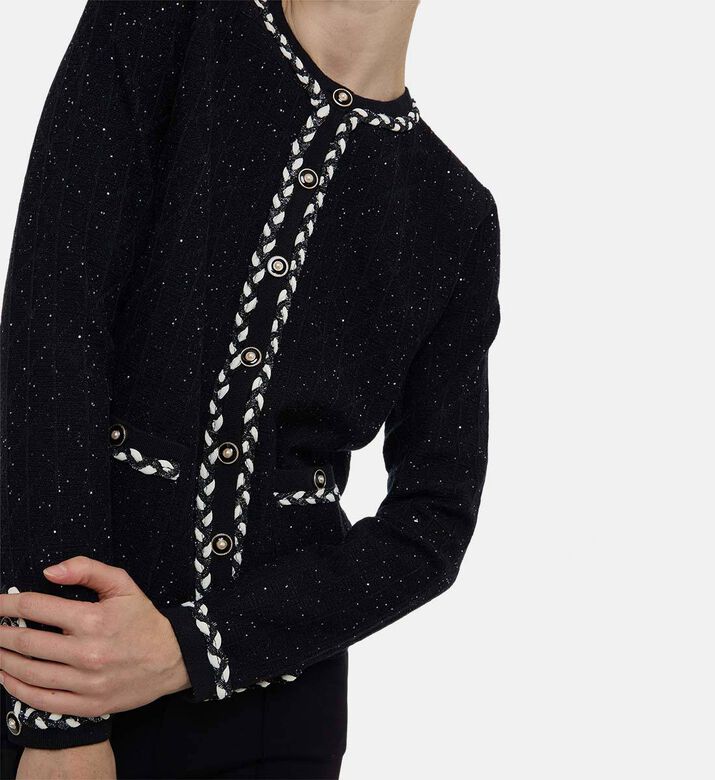 Weill Tweed Braid-detail Round Neck Cardigan, Model View Weill Tweed Braid-detail Round Neck Cardigan, Model View