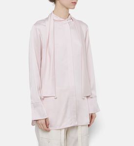 Jil Sander Enverse Satin Integrated Scarf Shirt, Pink, 34, Model View