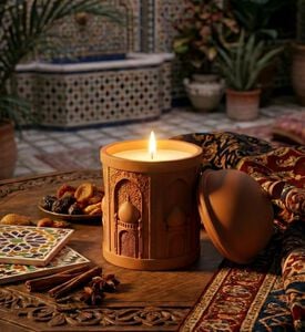 Silsal Arabian-inspired Brown Filled Candle Jar, Packshot View