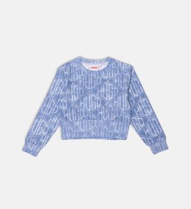 سويت شيرت فضفاض بقصّة واسعة وشعار هندسي بتأثير دنيم