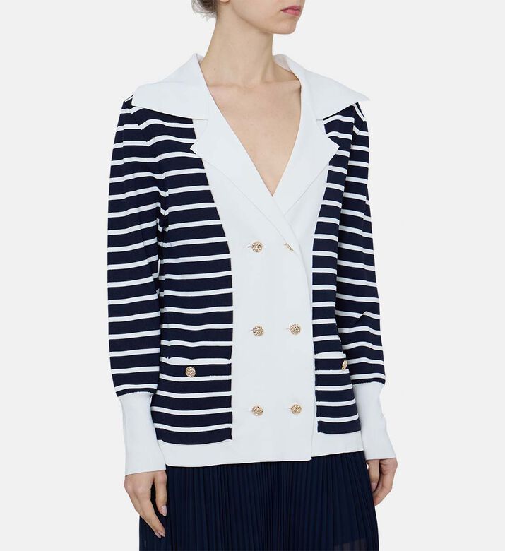 Striped-print Long-sleeve Cardigan
