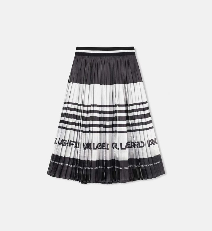 Striped Pleated Midi Skirt