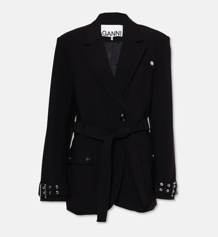 Ganni Silver-tone Hardware Belted Blazer, Packshot View