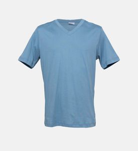 تي شيرت قطن بأكمام قصيرة ورقبة على شكل حرف V