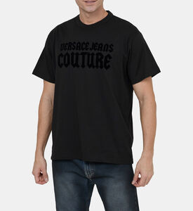 تيشيرت قطن بقصة عادية وطبعة شعار