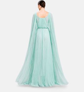Michael Cinco Chiffon Pleated Scoop-neck Evening Dress, Model View