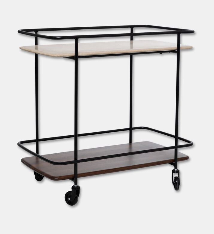 Home Deco and More Shard Wood Body Bar Trolley, Walnut, Packshot View