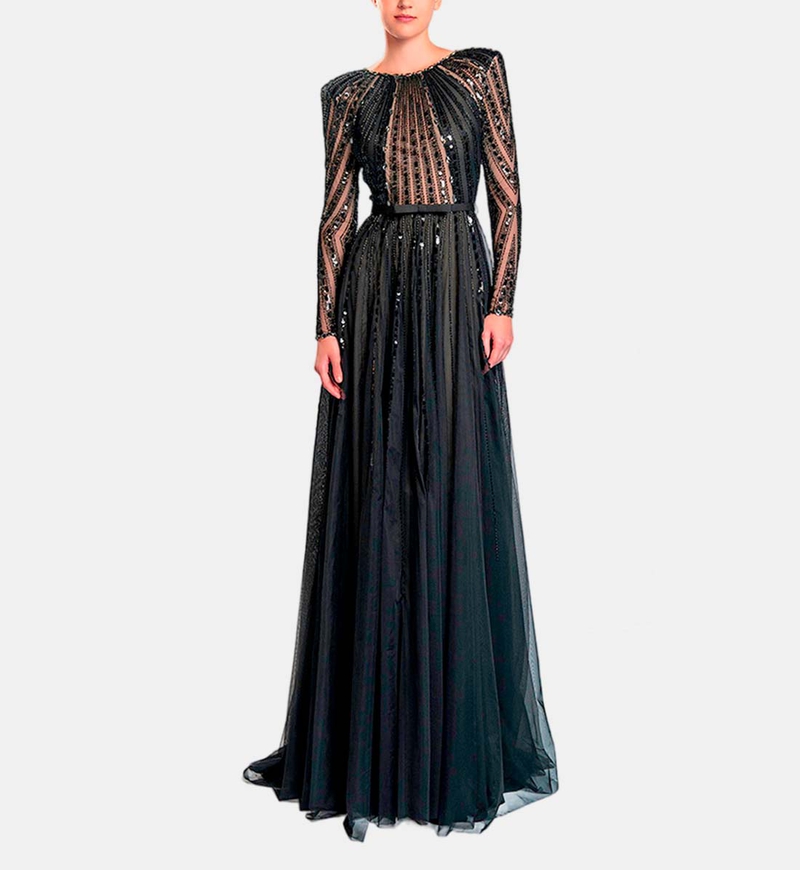 Beads-embroidery Maxi Flared Dress