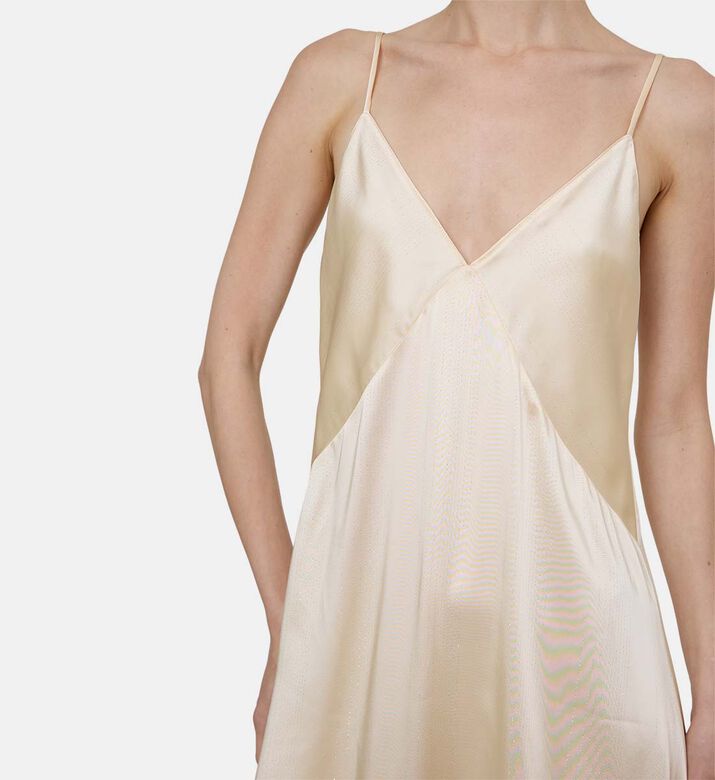 Satin Pinstriped V-neck Slip Dress