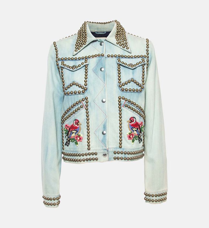 Bird-applique Studded Denim Jacket Pre-owned