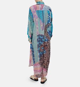 فستان بنمط قميص بطبعة متعددة الألوان وشق جانبي