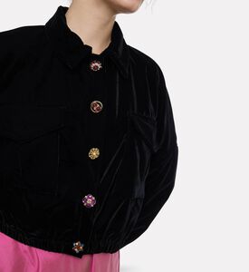 Blue For Burgundy Embellished Buttons Cropped Jacket, Black, 40, Model View