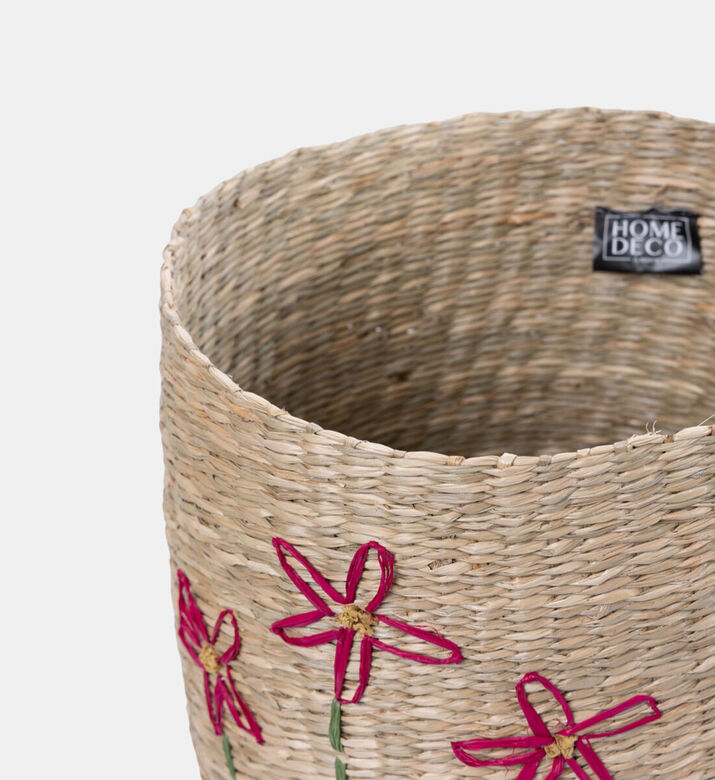 Home Deco and More Seagrass Flower Embellished Basket, Packshot View