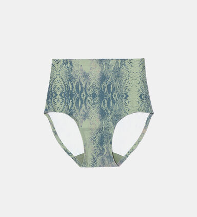Snake-print High-waisted Bikini Bottom