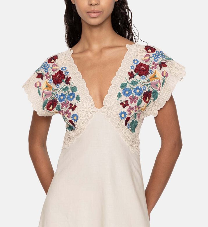 Katharine Floral-embroidery Midi Dress