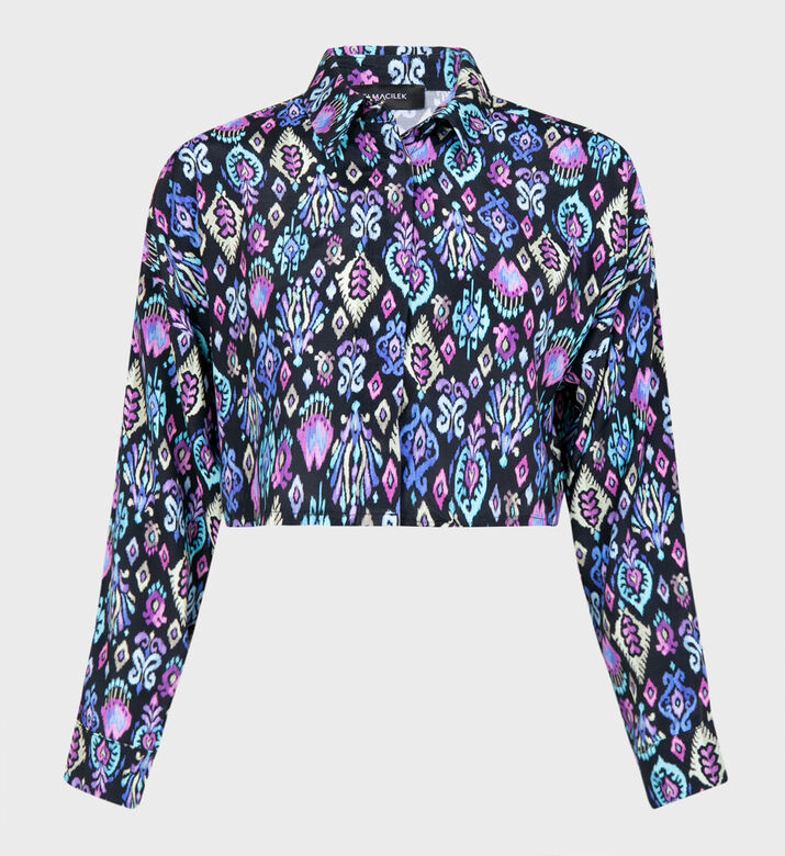 Dark Ethnic Detailed Crop Shirt