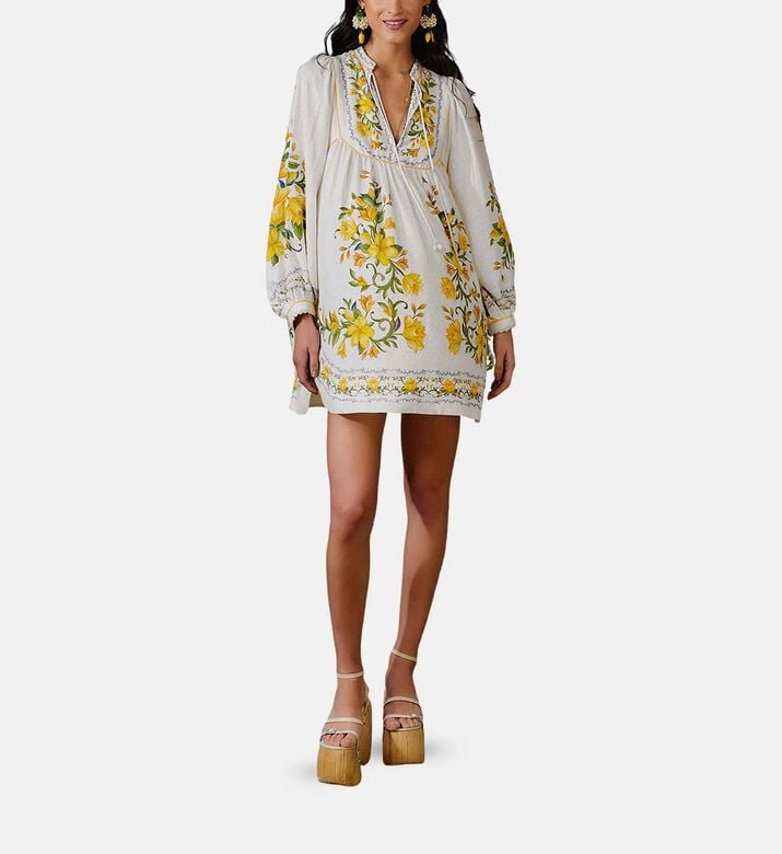 Sicily Botanical Pattern Long-sleeve Dress