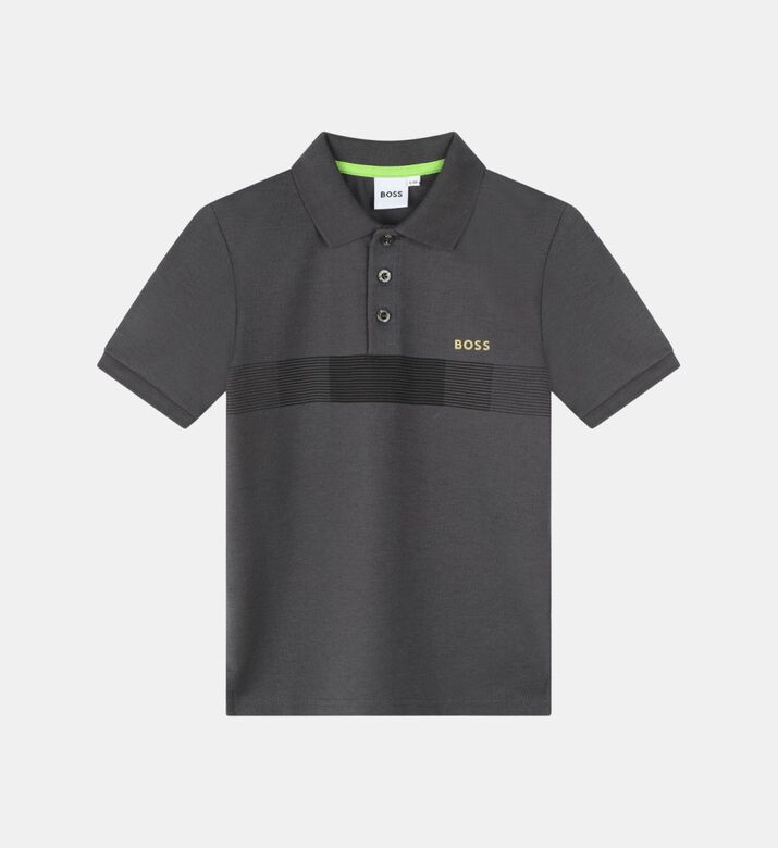 Cotton Pique Logo Stripes Polo Shirt