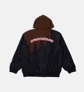 Dripped Checkered Pattern Bomber Jacket