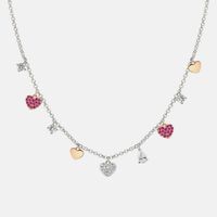 Lucentissima Dangling Hearts Silver Necklace