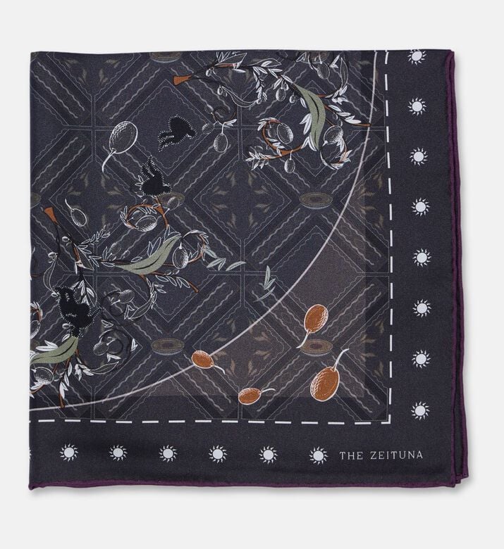 The Zeituna The Guardians Dark Dotted Borders Square Silk Scarf, Packshot View