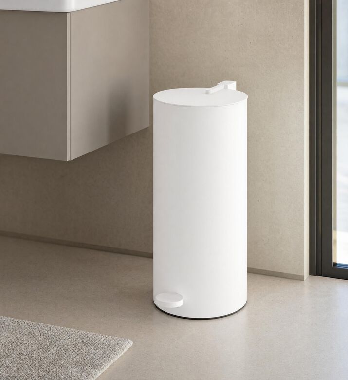 Decor Walther Tube Stainless Steel Waste Bin, White, Model View