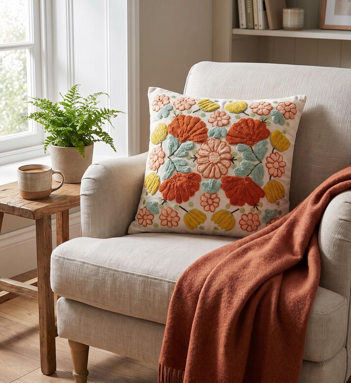 Home Deco and More Azalea Cotton Square Cushion, Packshot View