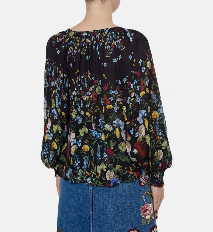 Alice and Olivia All-over Floral-print Long-sleeve Blouse, Model View