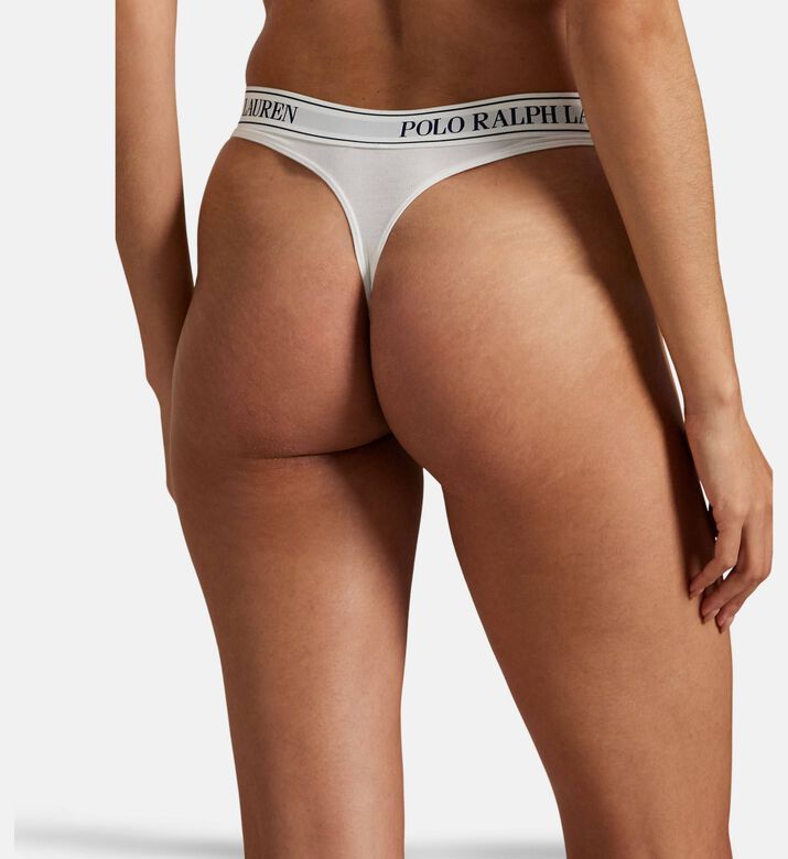 Polo by Ralph Lauren Logo-waistband Mid-rise Thong, White, S, Model View