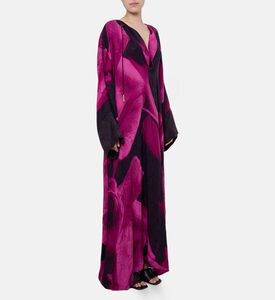 Niluu Floral-print Tie Closure Flared Dress, Model View