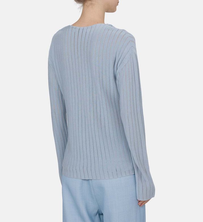 بلوزة طويلة الأكمام محبوكة بياقة دائرية