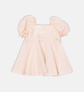 فستان بأكمام منفوشة وزخارف زهرية