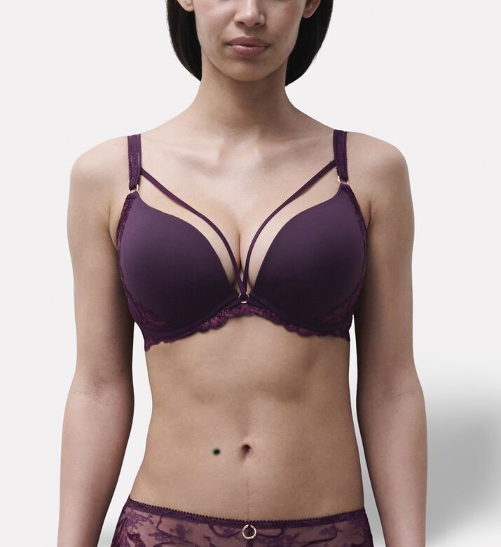 Chantelle Strappy Lace Push-up Bra, Dark-purple, 95, E, Model View