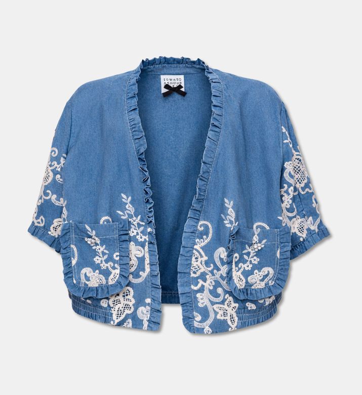 Edward Achour Paris Denim Ruffle Trim Jacket, Packshot View