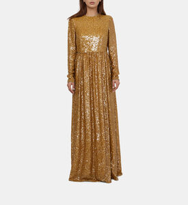 فستان طويل مزين بترتر