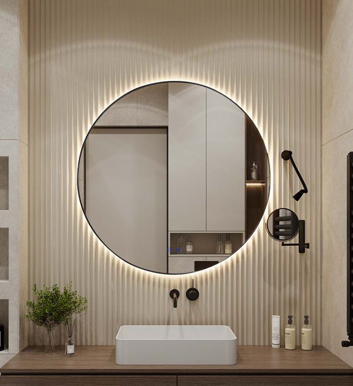 Home Deco and More Round Backlit Bathroom Mirror, Packshot View