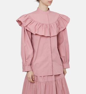 بلوزة بأكمام طويلة بياقة مكشكشة