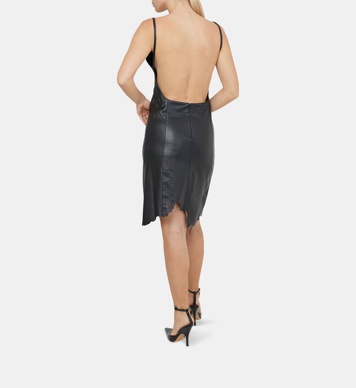Leather Frayed Edges Mini Dress Leather Frayed Edges Mini Dress