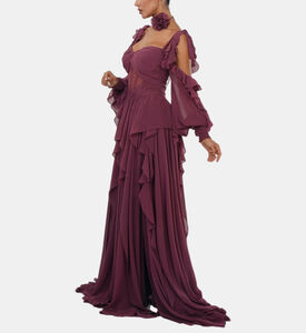 Ruffled Sleeves Draped Bodice Maxi Gown Ruffled Sleeves Draped Bodice Maxi Gown