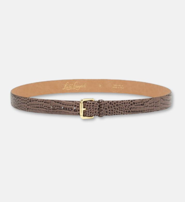 Luisa Spagnoli Dogale Croc-embossed Slim Belt, Taupe, Packshot View