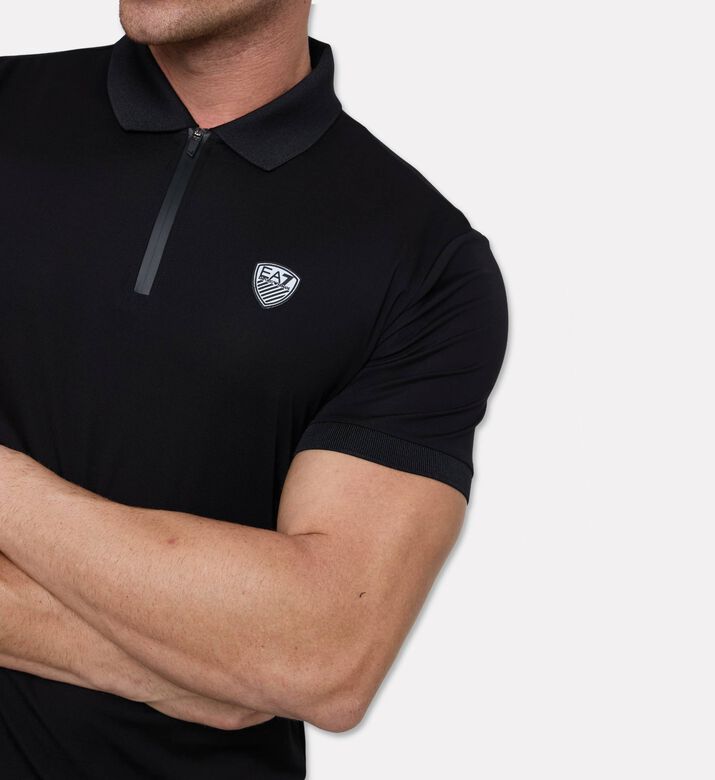 EA7 Zippered Collar Logo Polo Shirt, Black, Xl, Model View