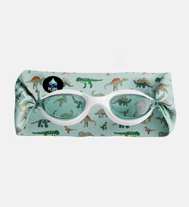 نظارة سباحة بيضاء للأطفال بشريط فائق النعومة مزينة بديناصورات خضراء