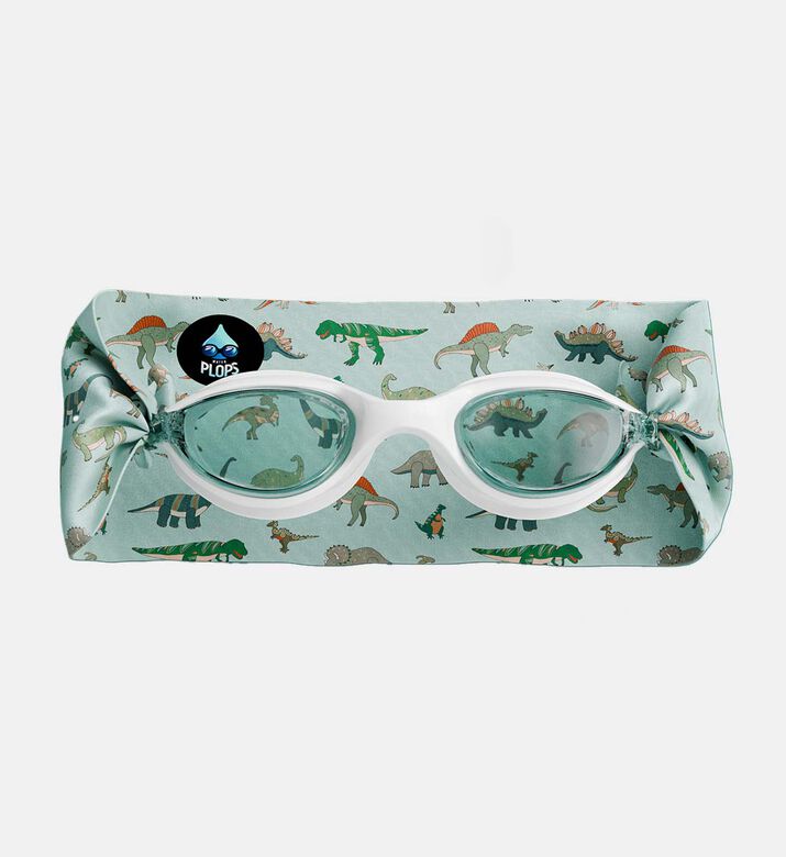 نظارة سباحة بيضاء للأطفال بشريط فائق النعومة مزينة بديناصورات خضراء