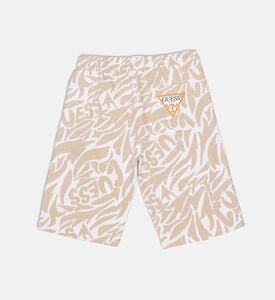 شورت قصير بقصّة عادية بطبعة شعار على كامله