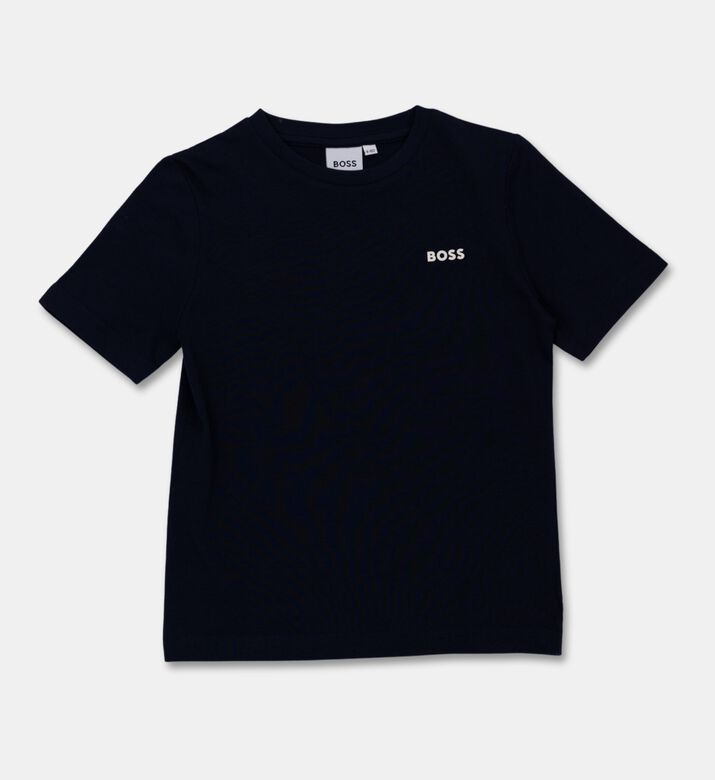 Boss Cotton Crewneck Logo T-shirt, Navy, 4y, Packshot View