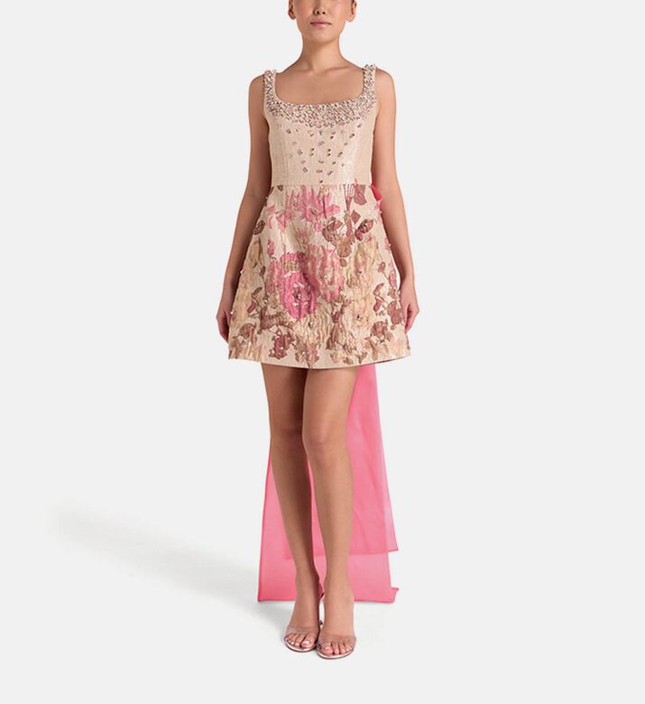 Brocade Crystal Embellished Mini Bow Dress