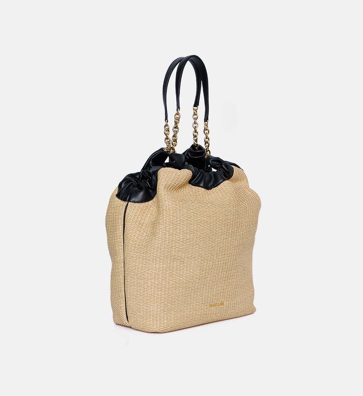 Ruched Raffia Tote Bag