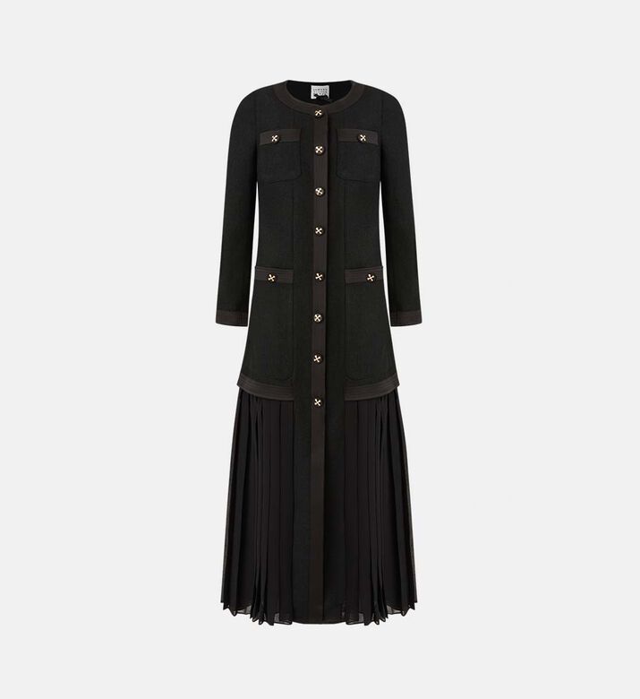 Tweed Top Pleated Maxi Dress