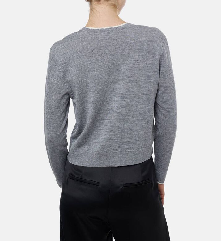 Ba and Sh Begona Embroidered Logo Long-sleeve Cardigan, Light-grey, M, Model View